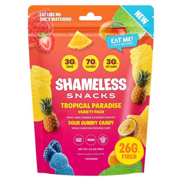 SHAMELESS SNACKS: Tropical Paradise Variety Pack Gummies, 3.5 oz