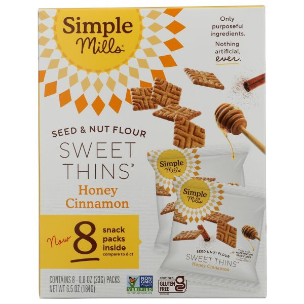 SIMPLE MILLS: Honey Cinnamon Seed and Nut Flour Sweet Thins 8 Count, 6.5 oz
