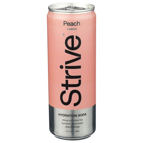 STRIVE: Peach Lemon Hydration Soda, 12 fo