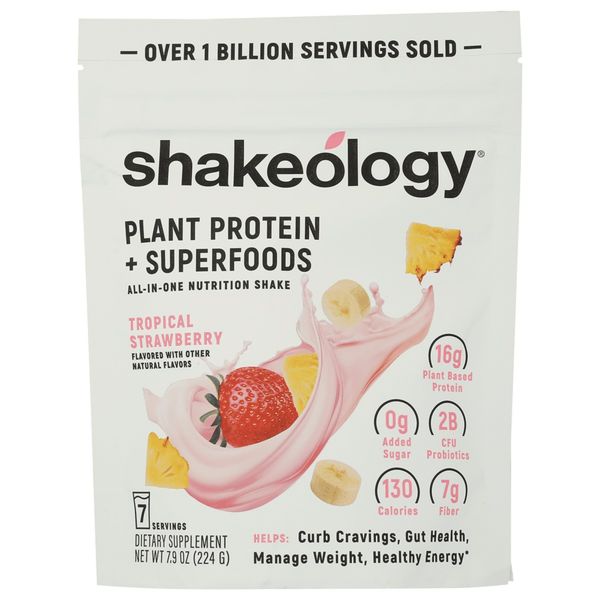 SHAKEOLOGY: Tropical Strawberry Plant Protein Superfoods, 7.9 oz