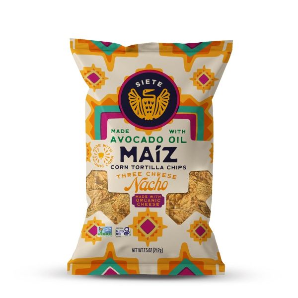 SIETE: Maíz Three Cheese Nacho Corn Tortilla Chips, 7.5 oz