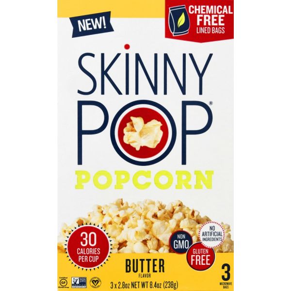 SKINNY POP: Butter Popcorn 3 Count, 8.4 oz