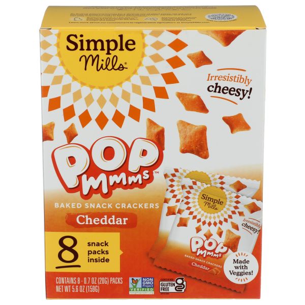 SIMPLE MILLS: Pop Mmms Cheddar Baked Snack Crackers 8 Count, 5.6 oz