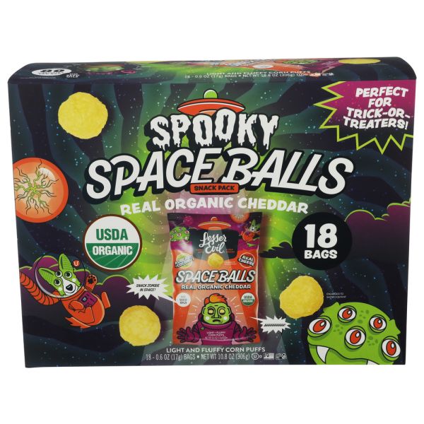 LESSER EVIL: Spooky Space Balls Snack Pack, 10.8 oz