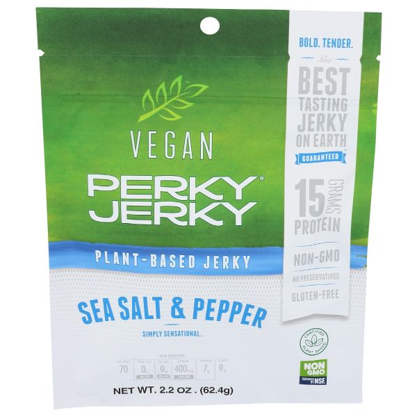PERKY JERKY: New Sea Salt and Pepper Vegan Jerky, 2.2 oz