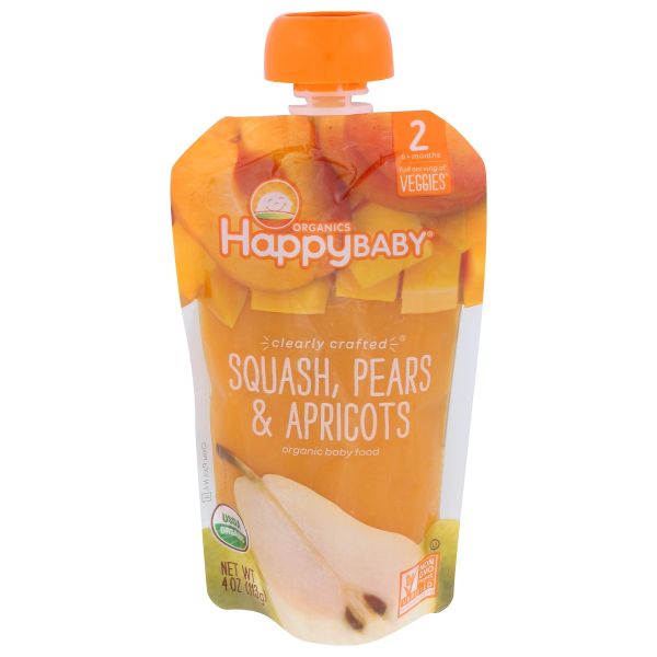HAPPY BABY: Squash, Pears and Apricots Pouch, 4 oz