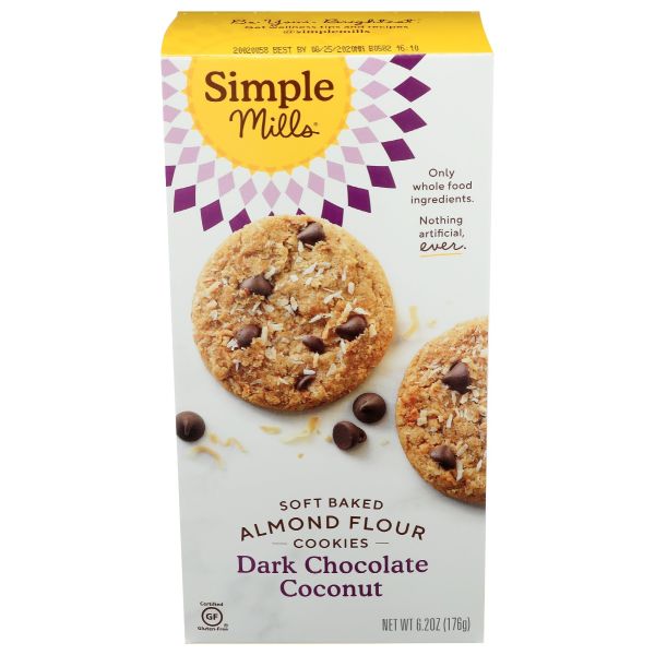 SIMPLE MILLS: Soft Baked Dark Chocolate Toasted Coconut Cookies, 6.2 oz