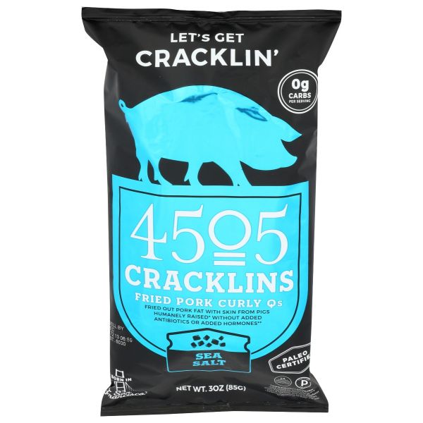 4505 MEATS: Cracklins Sea Salt Fried Pork Curly Qs, 3 oz