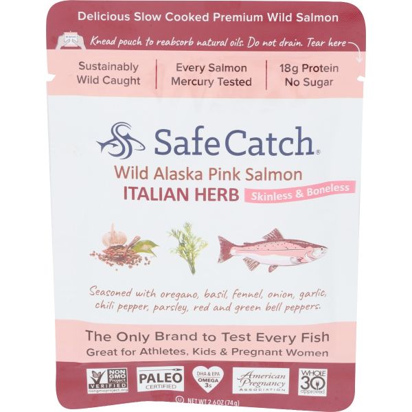 SAFECATCH: Wild Pacific Pink Salmon Italian Herb Pouch, 2.6 oz