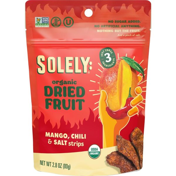 SOLELY: Organic Dried Mango Strips with Chili and Salt, 2.8 oz