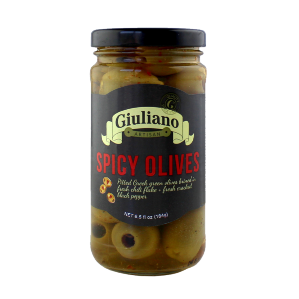 GIULIANO: Spicy Olives, 6.5 oz