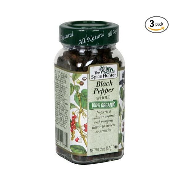 SPICE HUNTER: Organic Whole Black Peppercorn, 2 oz