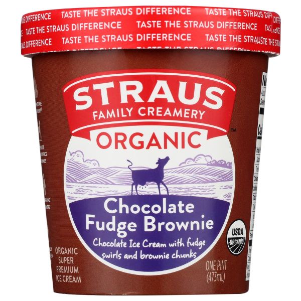 STRAUS: Chocolate Fudge Brownie Ice Cream, 1 pt