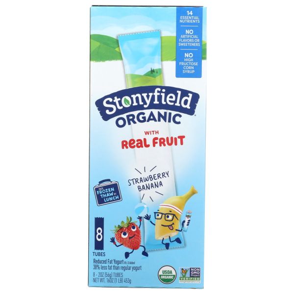 STONYFIELD: Organic Kids Strawberry Banana Lowfat Yogurt Tubes, 8 pk