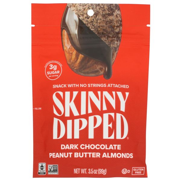 SKINNYDIPPED: Dark Chocolate Peanut Butter Almonds, 3.5 oz