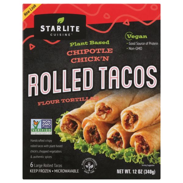 STARLITE CUISINE: Vegan Chipotle Chicken Style Rolled Tacos, 12 oz