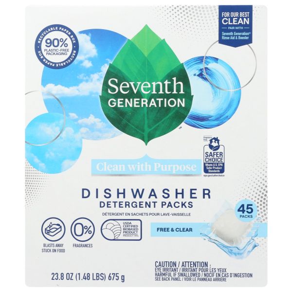 SEVENTH GENERATION: Dishwasher Detergent Free and Clear, 45 pc