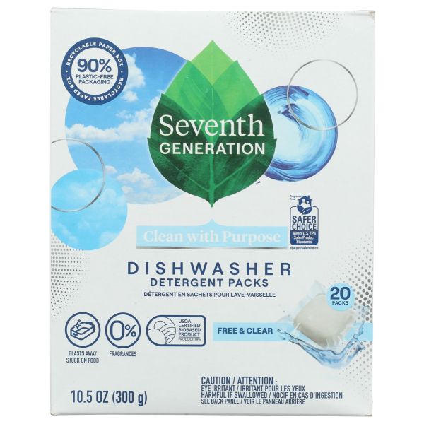 SEVENTH GENERATION: Dishwasher Detergent Free and Clear, 20 pc