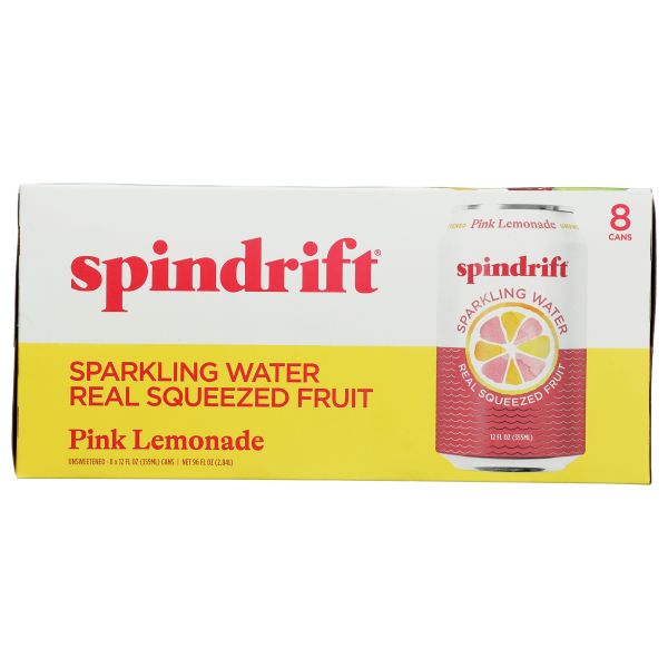 SPINDRIFT: Pink Lemonade Sparkling Water 8 Count, 96 fo