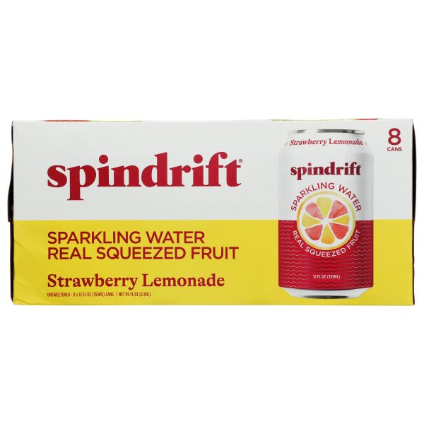 SPINDRIFT: Strawberry Lemonade Sparkling Water 8 Count, 96 fo
