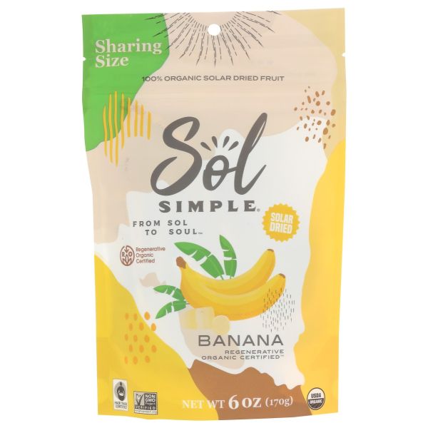 SOL SIMPLE: Organic Solar Dried Banana, 6 oz