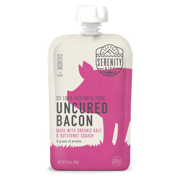 SERENITY KIDS: Uncured Bacon with Organic Kale & Butternut Squash Baby Food, 3.5 oz