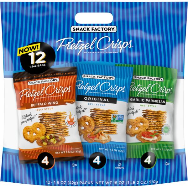 SNACK FACTORY: Pretzel Crisps Variety Pack 12 Count, 18 oz