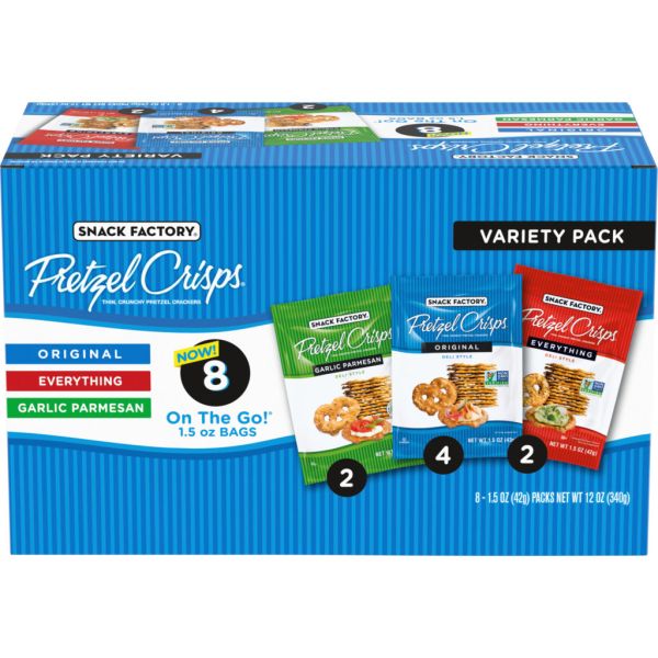 SNACK FACTORY: Pretzel Crisps Variety Pack 8 Count, 12 oz