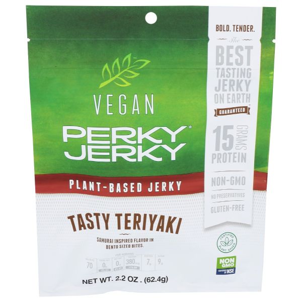 PERKY JERKY: New Tasty Teriyaki Vegan Jerky, 2.2 oz