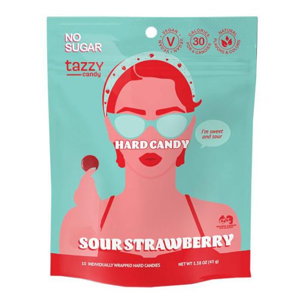 TAZZY CANDY: Sour Strawberry Hard Candy, 1.58 oz
