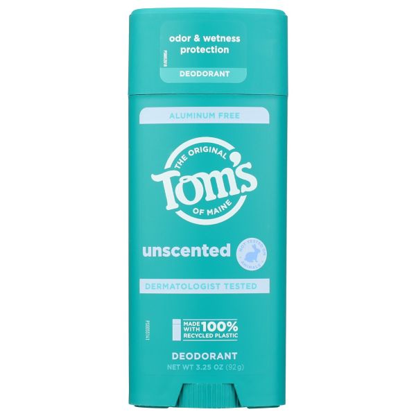 TOMS OF MAINE: Unscented Deodorant Stick, 3.25 oz
