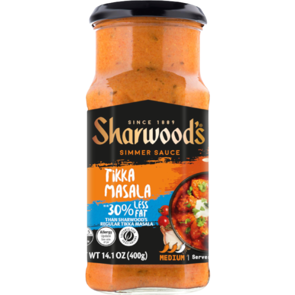 SHARWOODS: Reduced Fat Tikka Masala Simmer Sauce, 400 gm