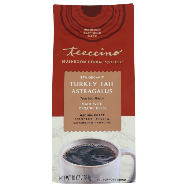 TEECCINO: Turkey Tail Astragalus Toasted Maple Mushroom Herbal Coffee, 10 oz