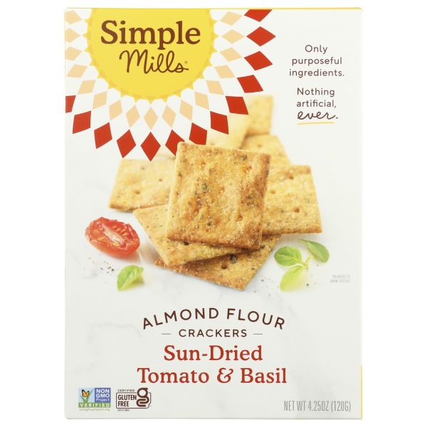 SIMPLE MILLS: Sun Dried Tomato and Basil Almond Flour Crackers, 4.25 oz