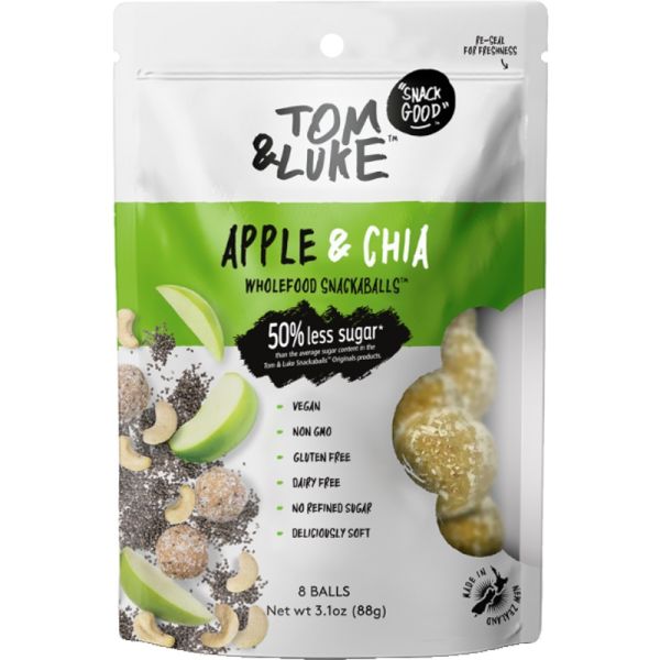 TOM AND LUKE: Apple Chia Snackaballs, 3.1 oz