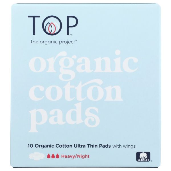 TOP THE ORGANIC: Organic Cotton Ultra Thin Pads With Wings Night, 10 ea
