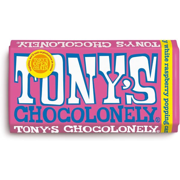 TONYS CHOCOLONELY: White Chocolate Raspberry Popping Candy Bar, 6.35 oz