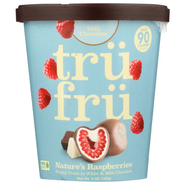 TRU FRU: Natures Raspberries Frozen Fresh in White and Milk Chocolate, 5 oz