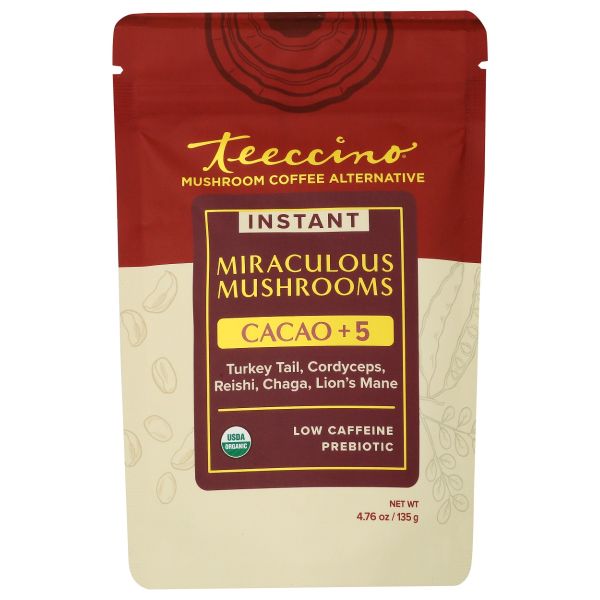 TEECCINO: Cacao Plus 5 Miraculous Mushroom Instant Coffee, 4.76 oz