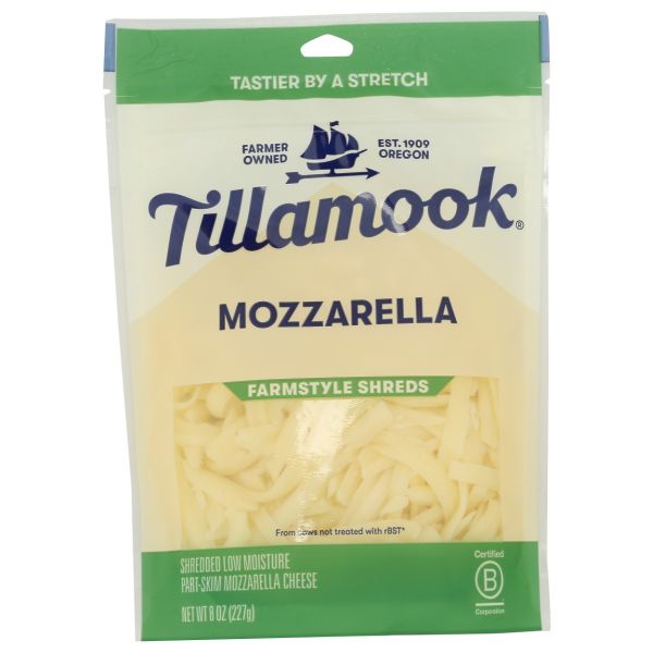 TILLAMOOK: Farmstyle Shreds Mozzarella Cheese, 8 oz