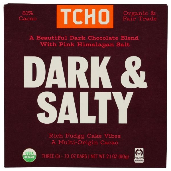 TCHO: Dark and Salty Chocolate Fudgy Bar, 2.5 oz