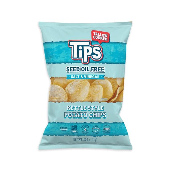 TIPS: Salt and Vinegar Potato Chips Seed Oil Free, 5 oz
