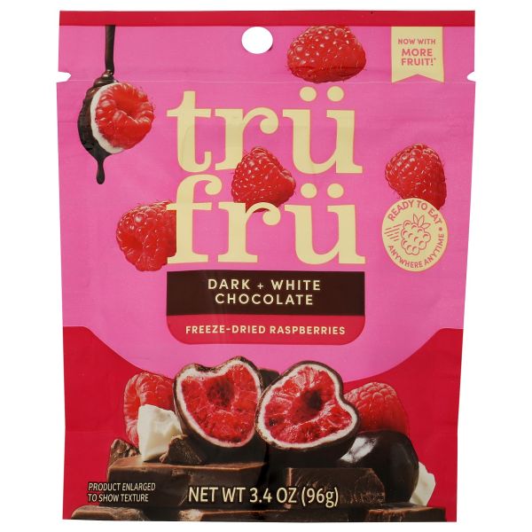 TRU FRU: Raspberries Freeze Dried Fresh with Dark and White Chocolate, 3.4 oz