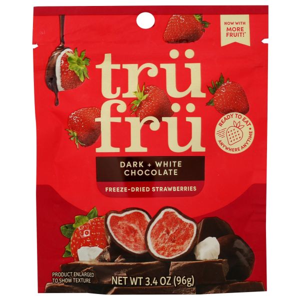 TRU FRU: Strawberries Freeze Dried Fresh with Dark and White Chocolate, 3.4 oz