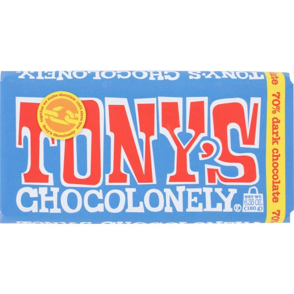 TONYS CHOCOLONELY: 70 Percent Dark Chocolate Bar, 6.35 oz