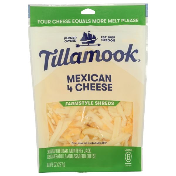TILLAMOOK: Farmstyle Shreds Mexican 4 Cheese, 8 oz