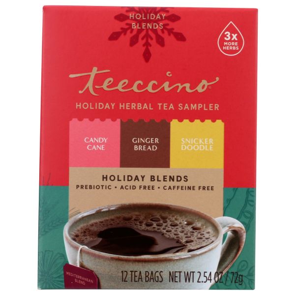 TEECCINO: Holiday Herbal Tea Sampler, 12 bg