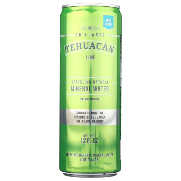 TEHUACAN BRILLANTE: Lime Sparkling Natural Mineral Water Can, 12 fo