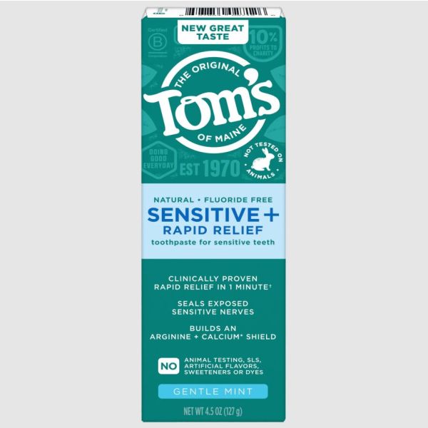 TOMS OF MAINE: Fluoride Free Rapid Relief Sensitive Gentle Mint Natural Toothpaste, 4.5 oz