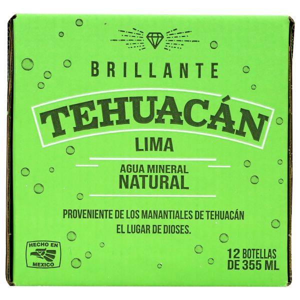 TEHUACAN BRILLANTE: Lime Sparkling Natural Mineral Water 12 Count, 144 fo